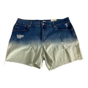 Time and Tru Womens Shorts Size 16 Blue White Denim Distressed Raw Hem NEW